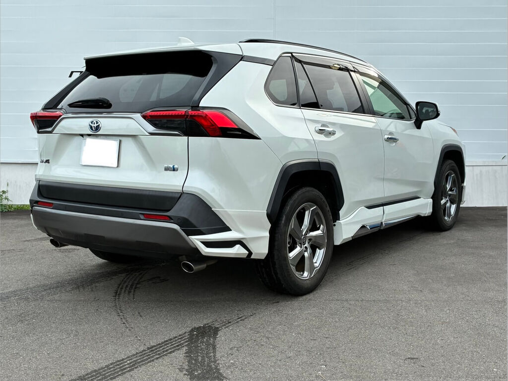 トヨタ RAV4 ハイブリッド 斜め後方。RAV4 のリアエンブレム
